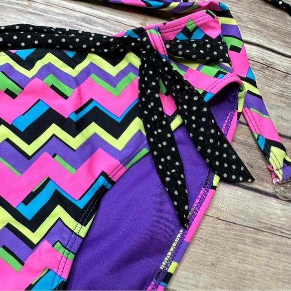 Vintage Breaking Waves Tween Juniors Size 16 Zig Zag 90's Retro Neon Bikini Swim - Picture 12 of 15